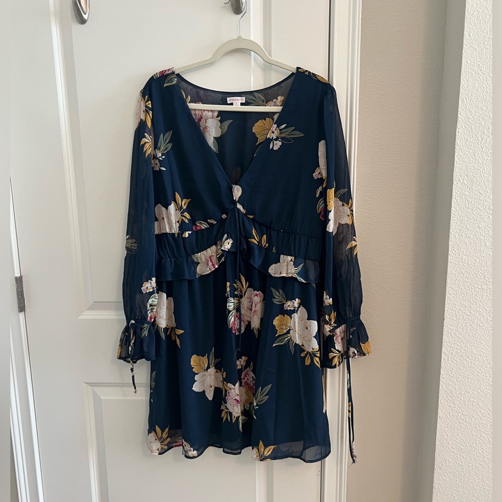 Navy long sleeve floral dress.